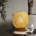 Bamboo Lampshade Bedside Table Lamp Wooden Base BedroomLamp